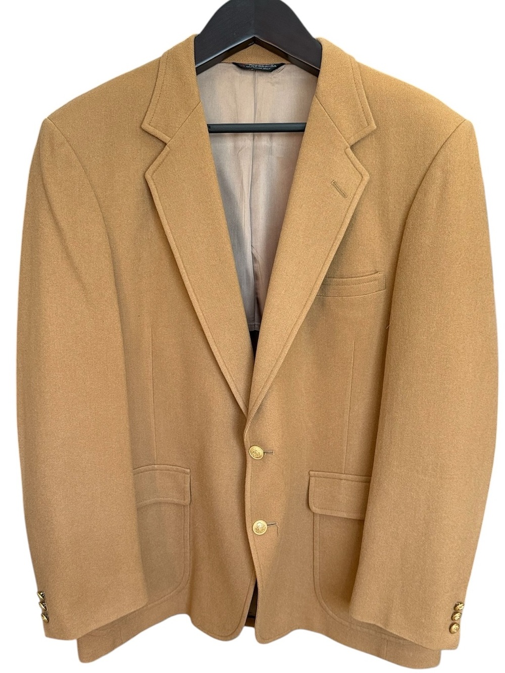 VTG 70s 80s Woolrich Pure Wool Blazer Sport Coat Tan Camel 46R USA Gold Buttons